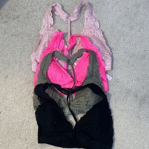 Lace Bralette Set - Pink, Black, Light Pink, Green
